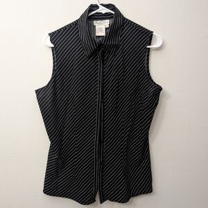 Fred David Black striped sleeveless blouse